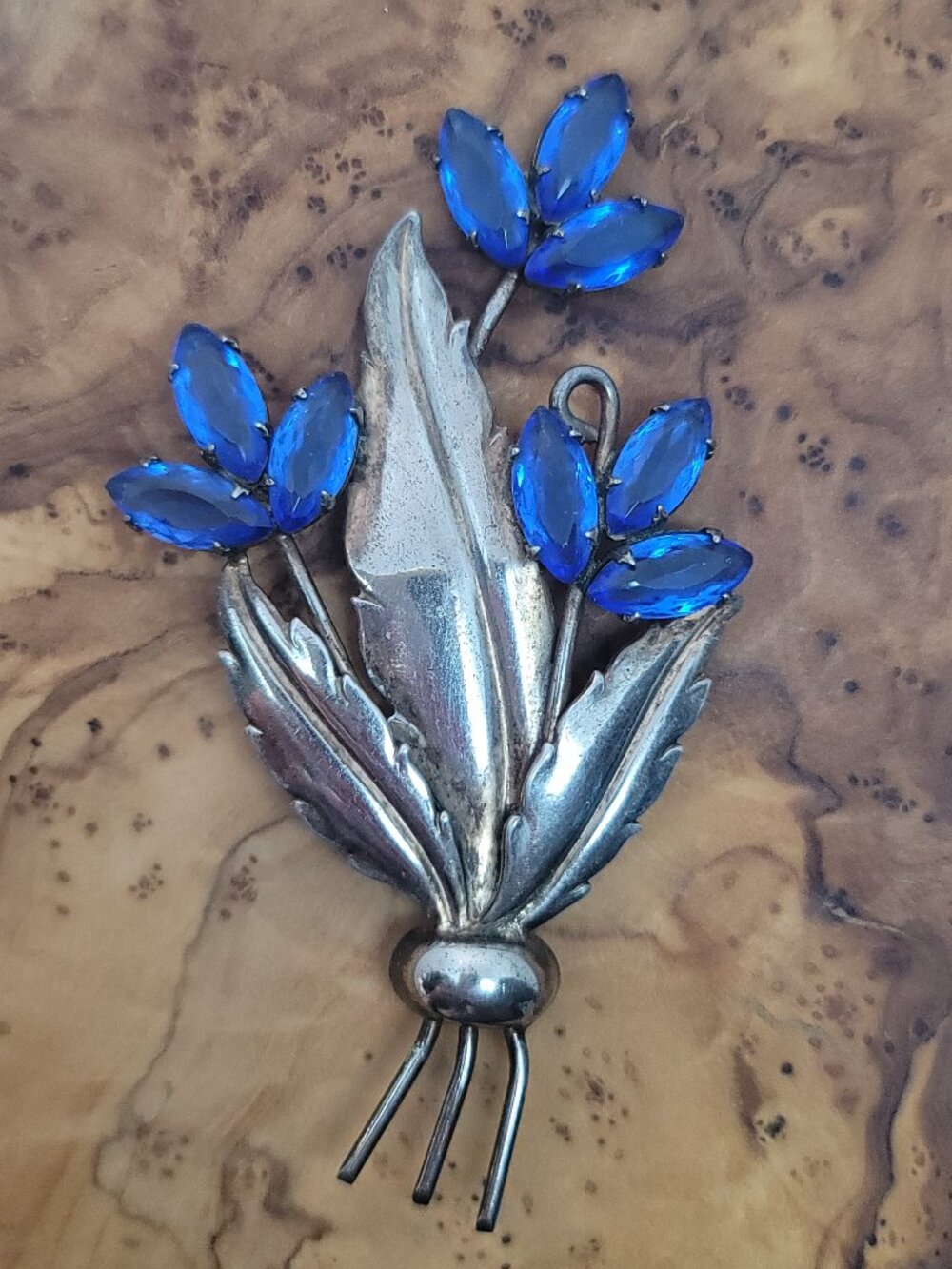 Vintage Retro (1940s) Sterling & Glass Spray Floral Brooch